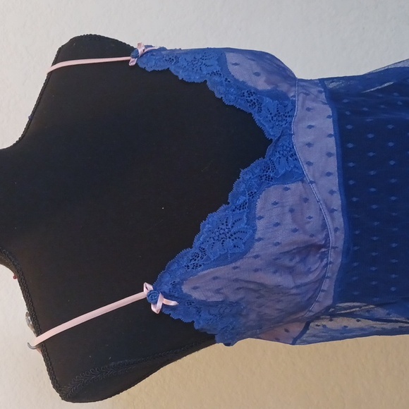 Vintage European Boutique Lingerie Blue/pink Lace Chemise Set Size Medium - Picture 2 of 15
